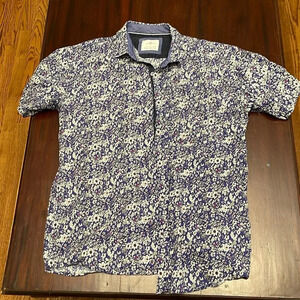 Craft + Flow royal blue floral short sleeve button down shirt size XL
